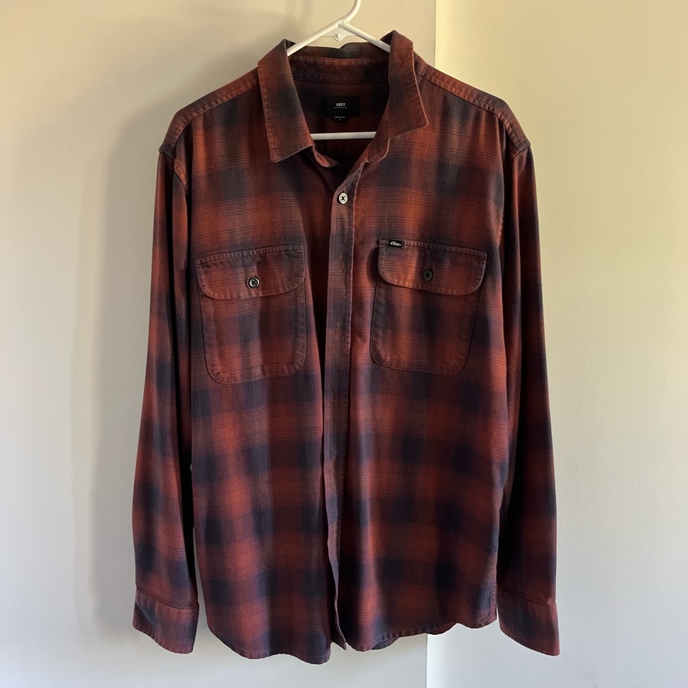 Obey men’s red and black flannel shirt